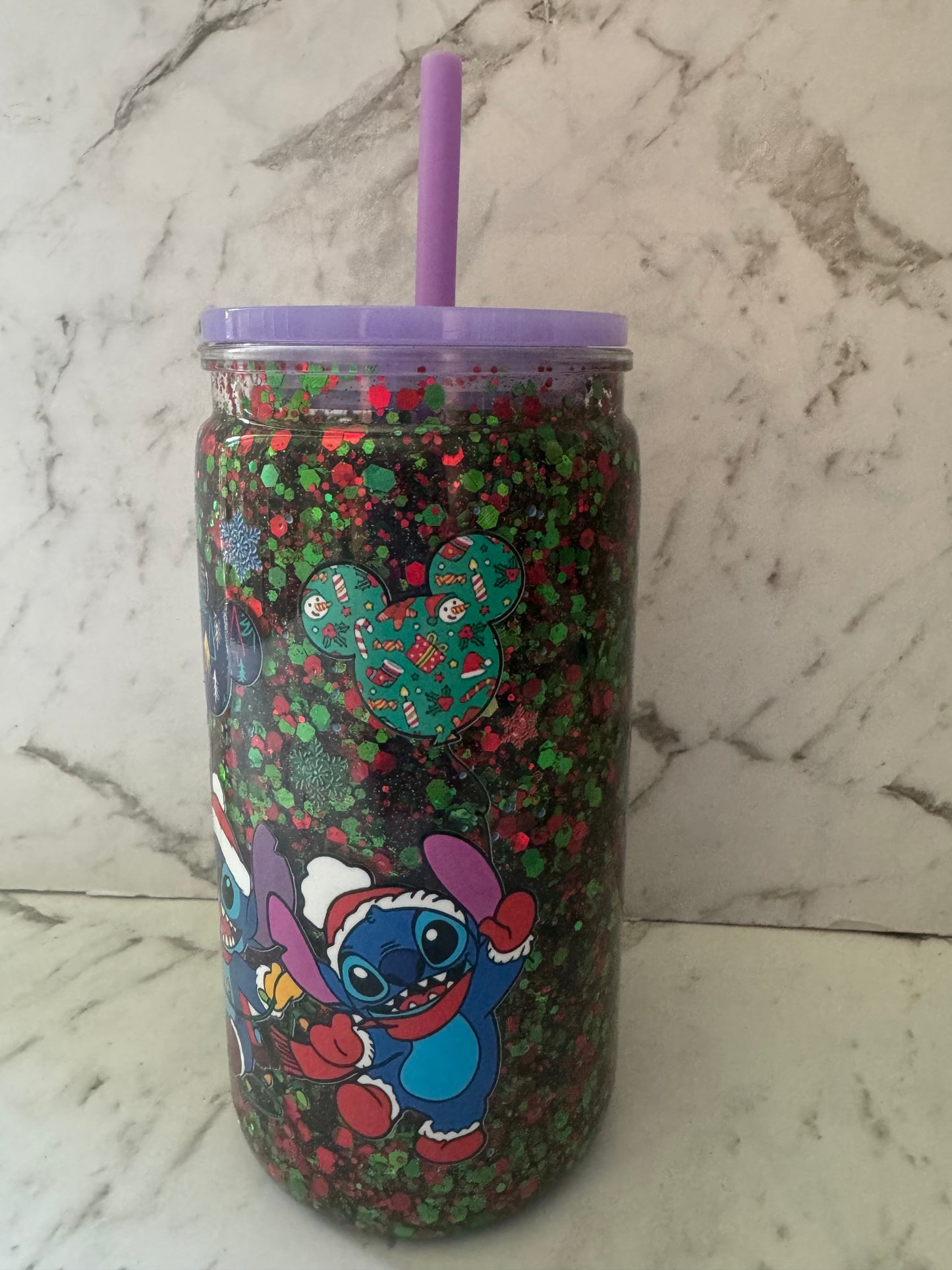 Blue Guy Christmas Snow Globe Tumbler
