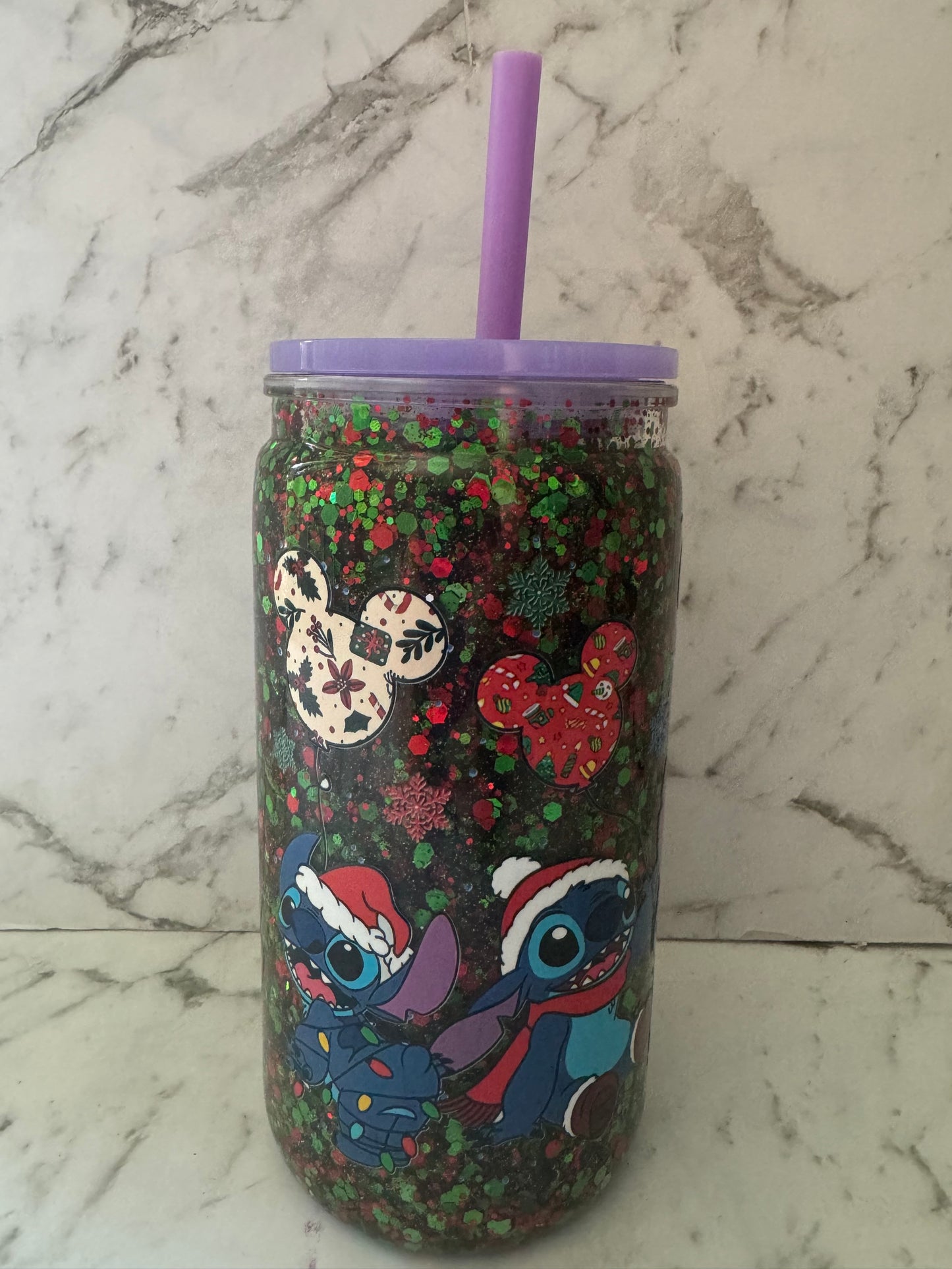 Blue Guy Christmas Snow Globe Tumbler