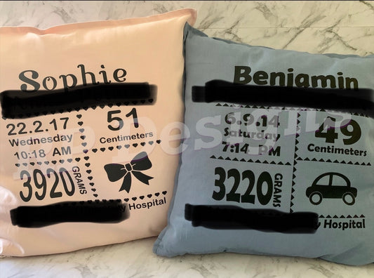 Birth announcement cushions