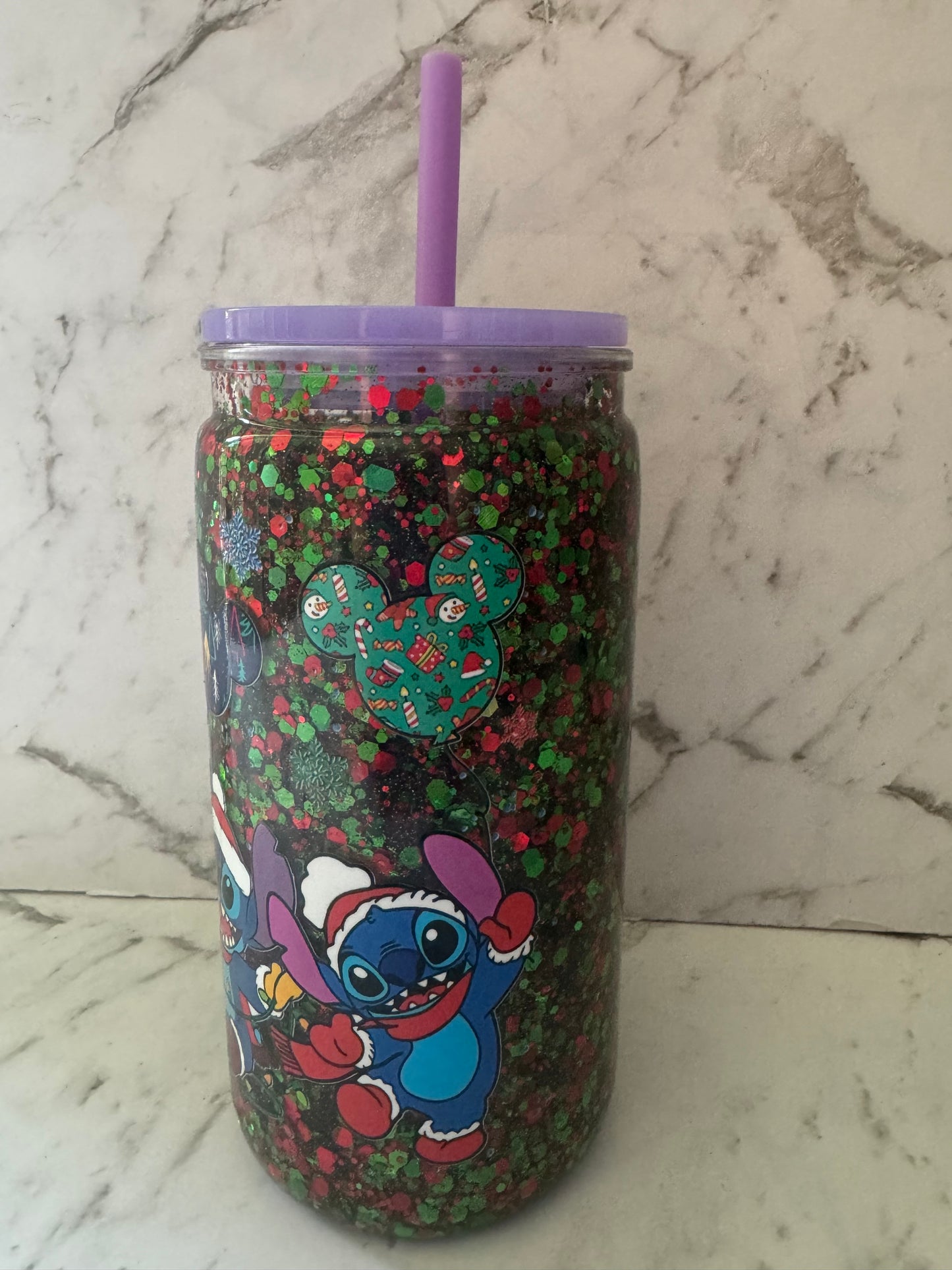 Stitch Christmas Snow Globe Tumbler