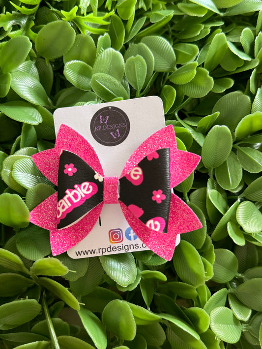 Fluro Pink and Black Barbie Bow