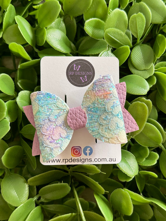 Rainbow Lace Glitter Bow