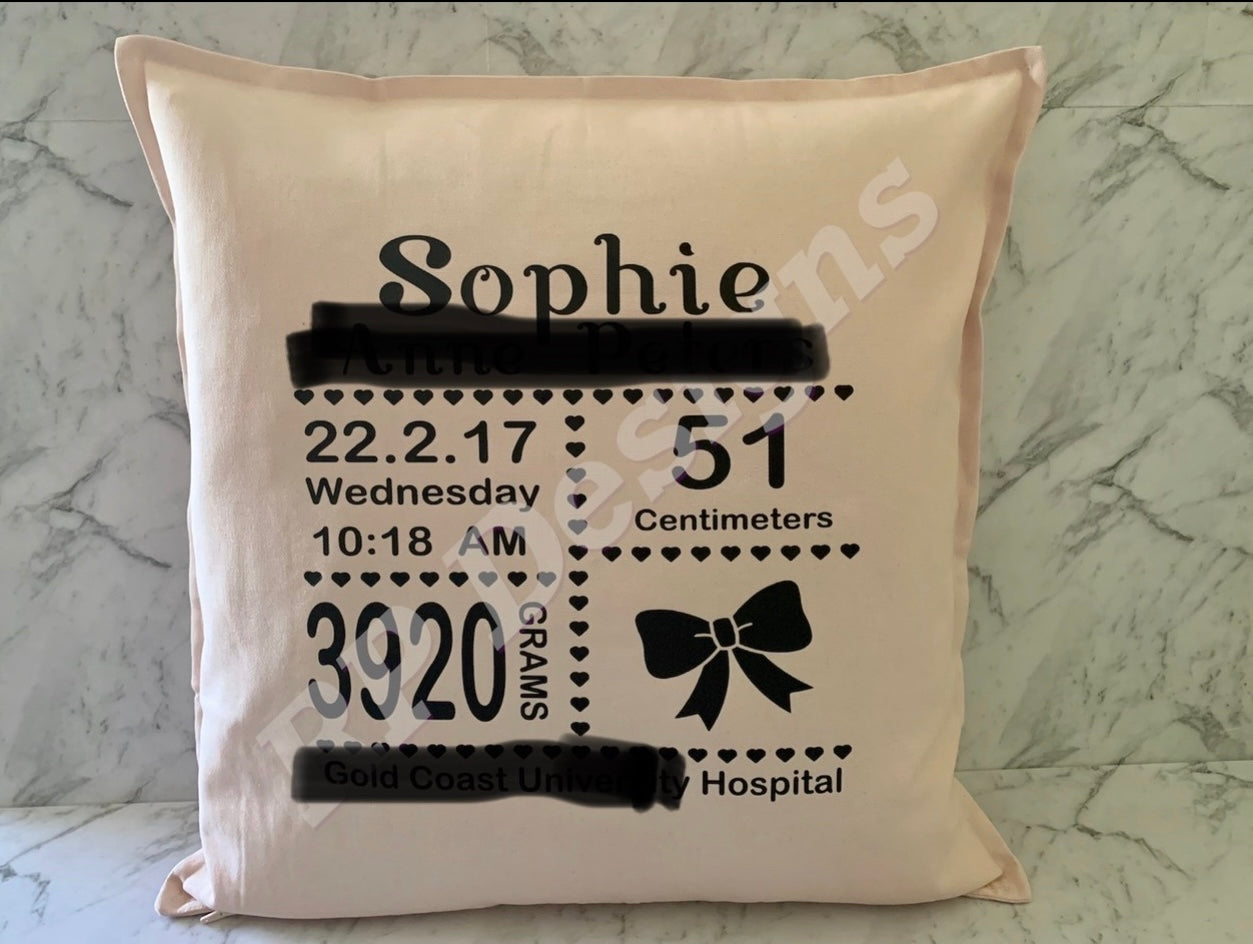 Birth announcement cushions