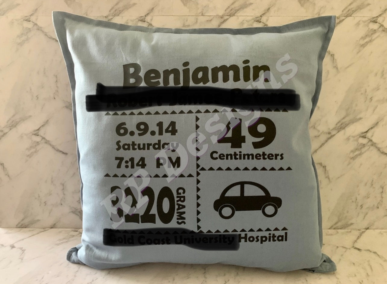 Birth announcement cushions