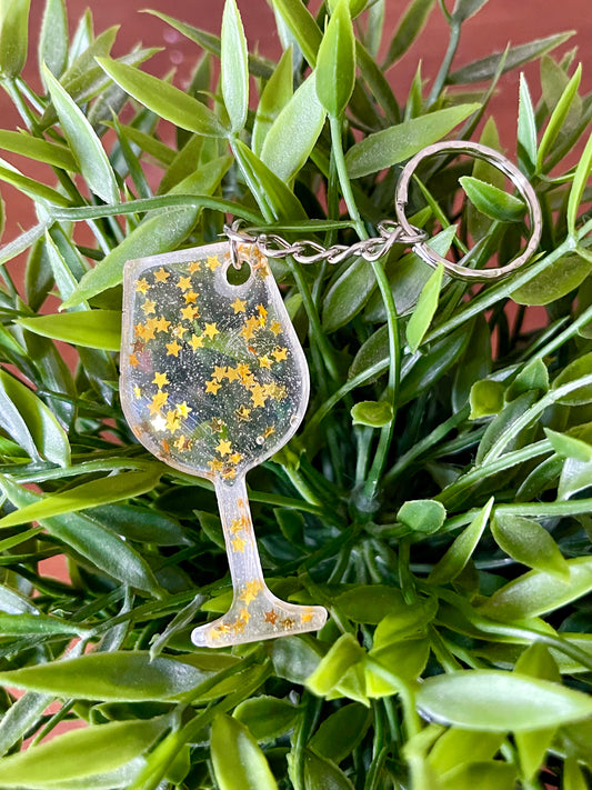 Wine Glass Keyring GOLD STAR